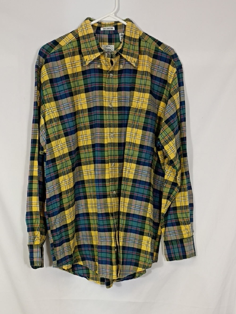EUC Viyella Zephyr Cotton Yellow Plaid Mens Long Sleeve Button Down Size Large